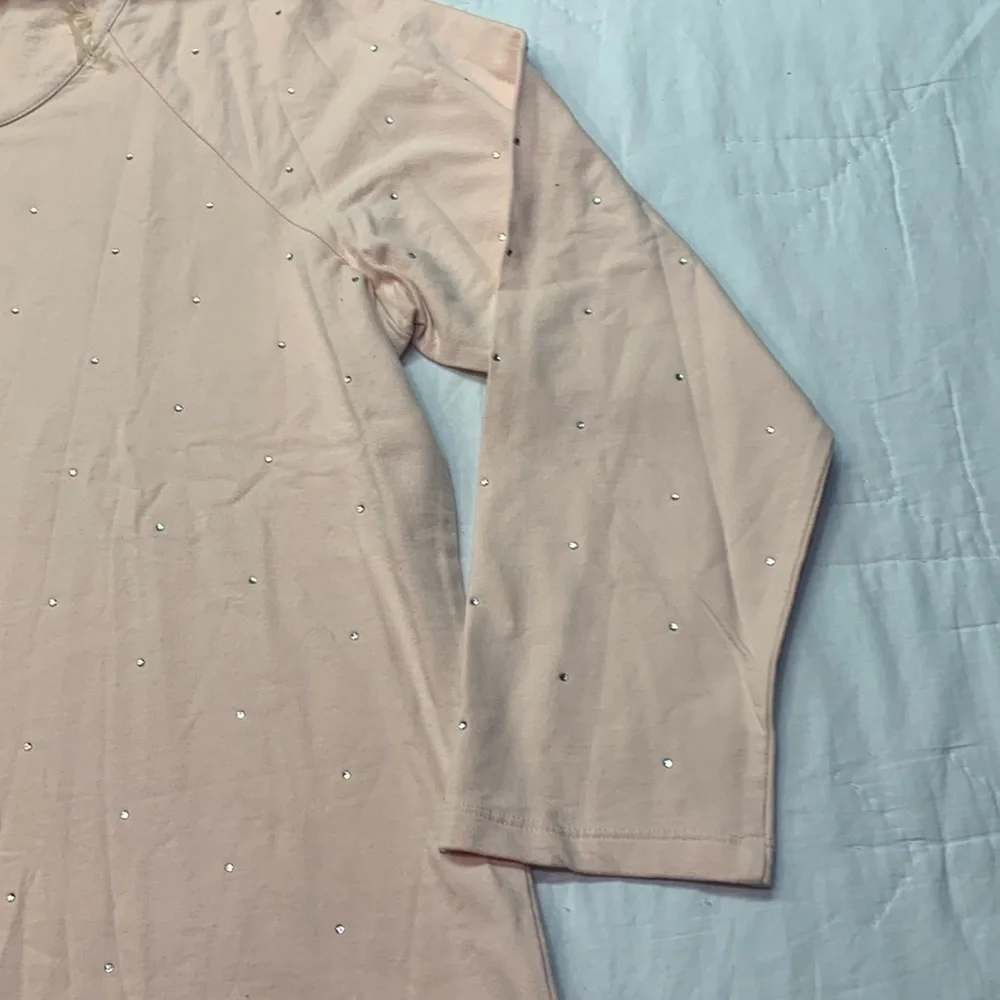 NWT Notations Women's 3X Pale Pink‎ Long Sleeve Rhinestone Studded Tee Shirt